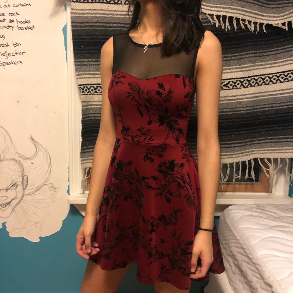 Black and red rose/ mesh dress